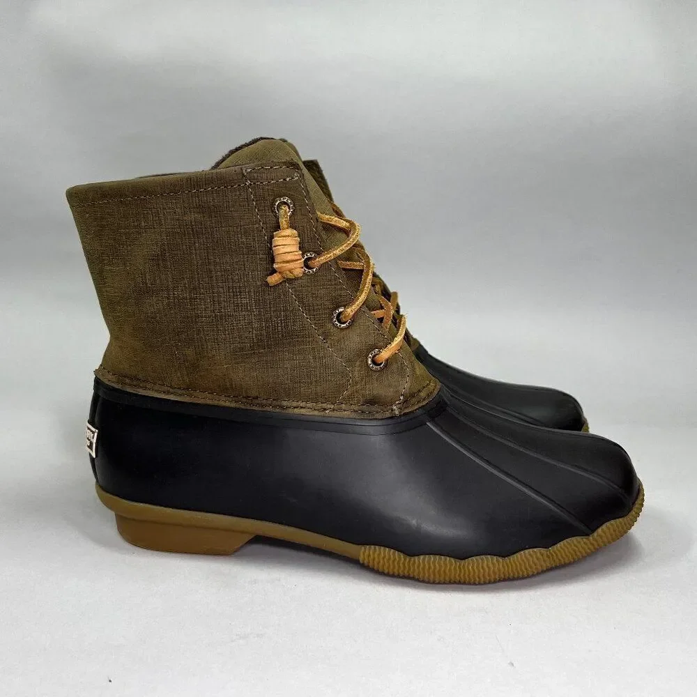 Sperry Saltwater Duck Boots Women's 8.5 Brown Leather Rubber Waterproof‎ Rain